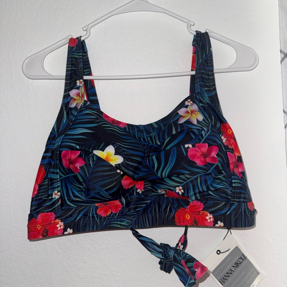 Tropical Floral Bikini Top - Navy with Pink & Yellow Flowers